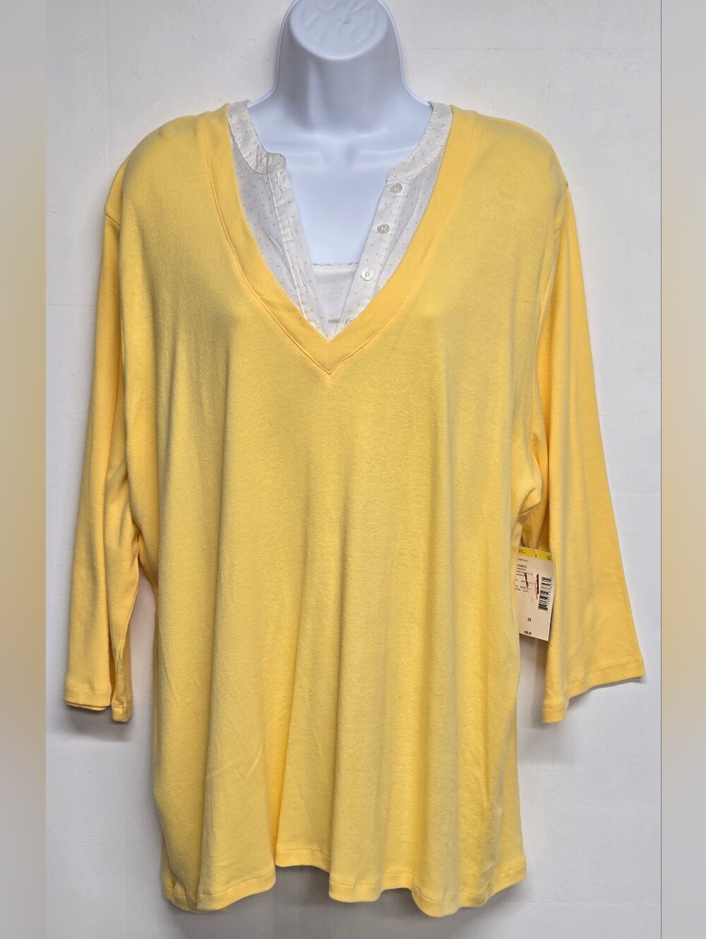 Laura Scott Woman 2X Top Faux Layered Look 100% Cotton 3/4 Sleeve